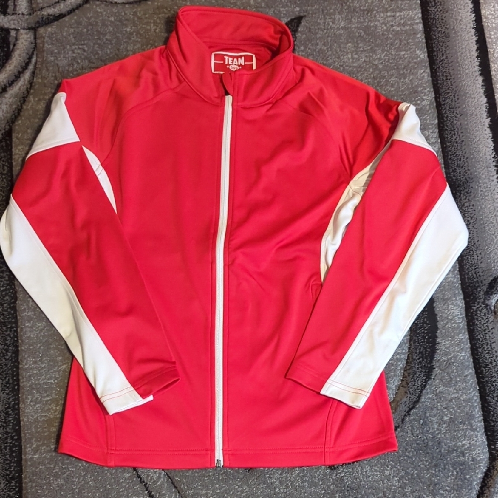 Red and White Zip-Up Jacket/Sweater With Zipper Pockets NWOT